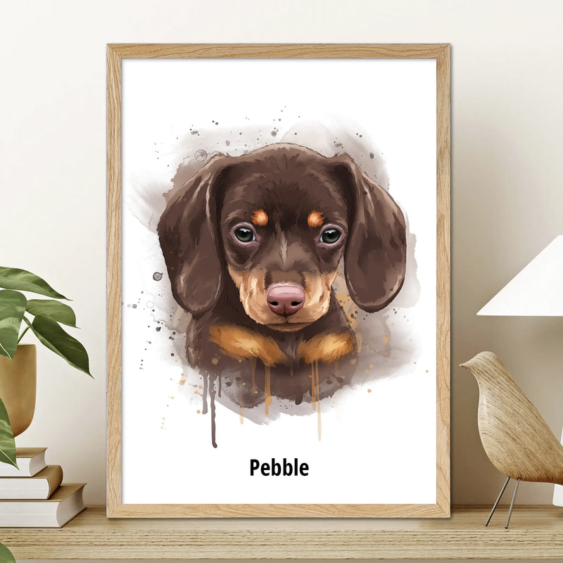 Premium Pen and Ink Pet Portrait with Oak Frame